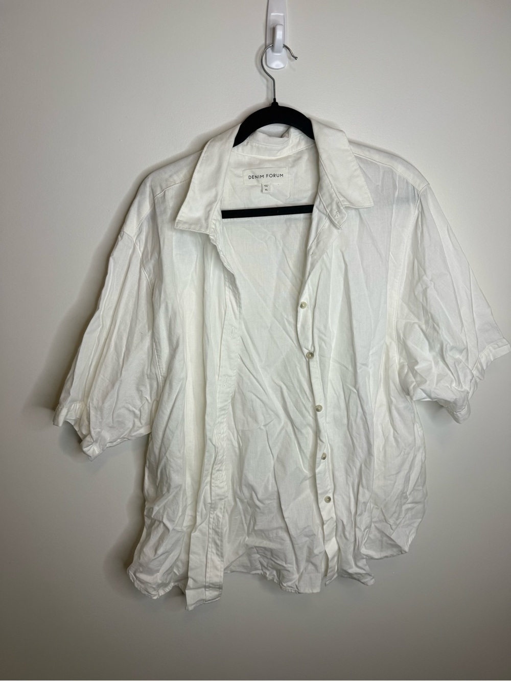 Denim Forum White Short-Sleeve Button Down Shirt 100% cotton size XL